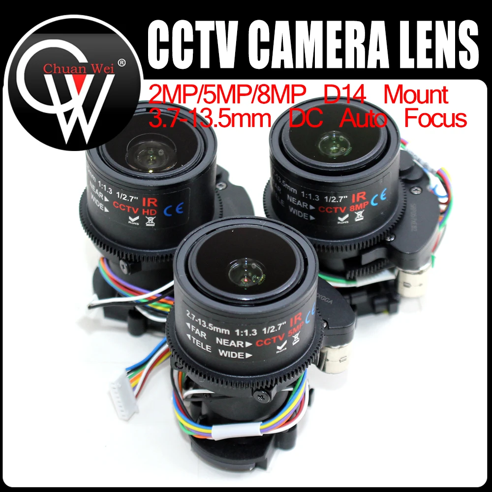 2MP/5MP/8MP 2.7-13.5mm Electric Varifocal CCTV LENS F1.3,1/2.7" Auto focus zoom + HD M14/D14 MOUNT IR CUT For HD IP/AHD Camera