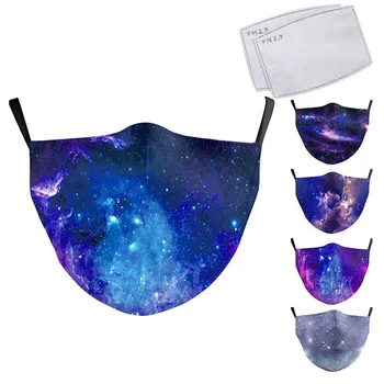 

Fashion Colorful Starry Sky Print Face Mask Galaxy Adult Washable Fabric Mask PM 2.5 Protective Dust Mouth-Muffle Reusable