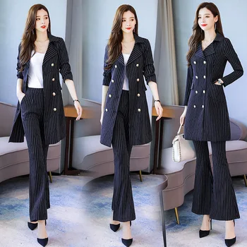 

Women's Business Set New Style Fashion Stripe West Assembly Flare Pants Two-piece Slim Fit Elegant Workwear Set