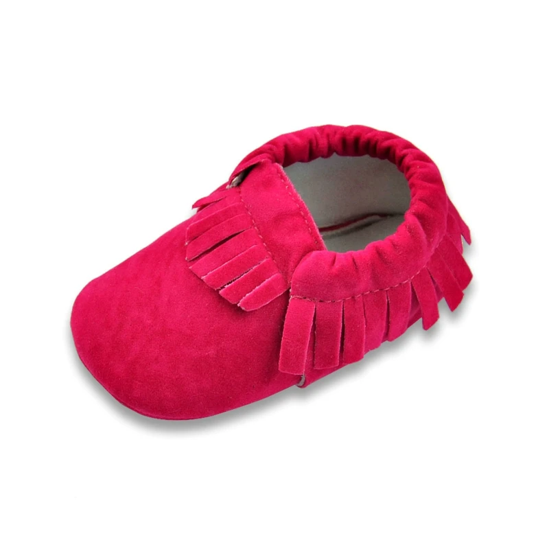 rose Red Популярные мокасины из искусственной замши для новорожденных мальчиков и девочек; Мягкие Мокасины; обувь с бахромой на мягкой нескользящей подошве; обувь для малышей - Цвет: rose Red