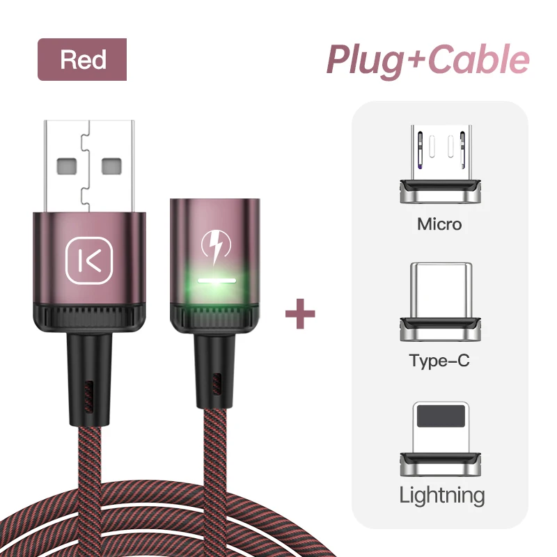 KUULAA LED Magnetic USB Cable 3A Fast Charging Type C Cable Magnet Charger Micro USB Cable Mobile Phone for iPhone 13 12 11 Cord charger type for android Cables