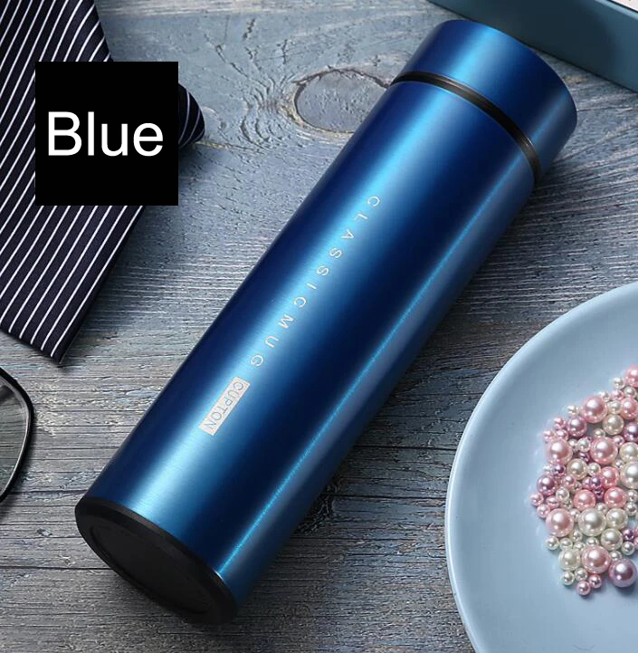 A-Blue Умный термос из нержавеющей стали, бутылка для воды, вакуумная колба, двойные стенки, изолированные бутылки, чашка для заварки чая - Цвет: A-Blue