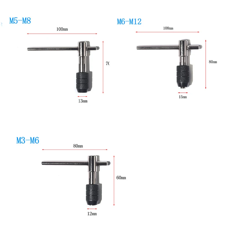 High Quality 6Pcs/9Pcs T-handle Reversible Single Tap Wrench Set Tapping Threading Tool M3-M8 Screwdriver Tap Holder Hand Tool