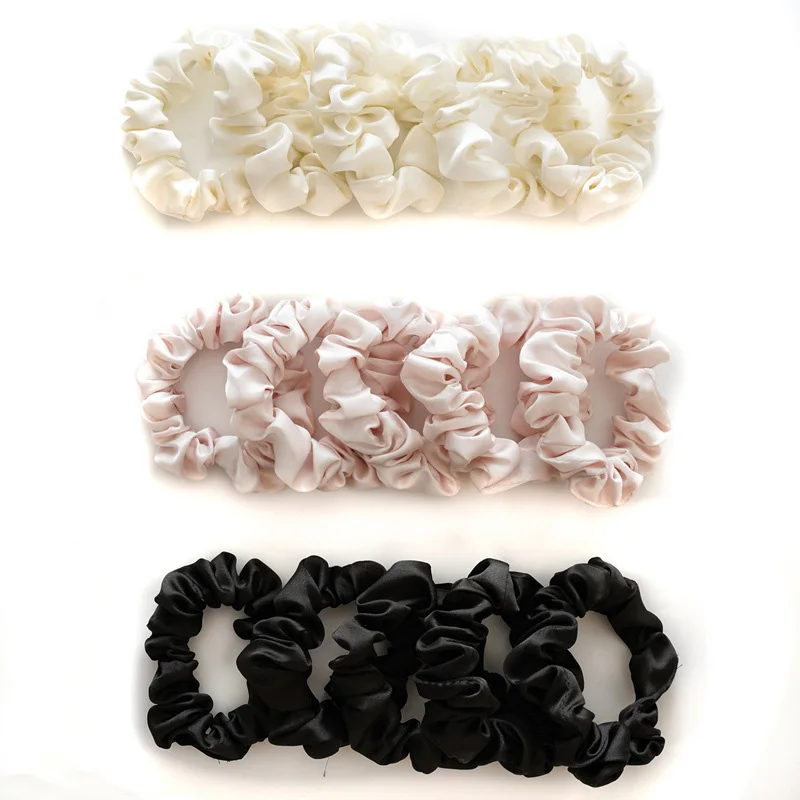 5Pcs Silk Scrunchies Set Hair Rope Ponytail Holder Hair Ring Solid Black White Pink Elastic Hair Circle Rubber Band Accessories