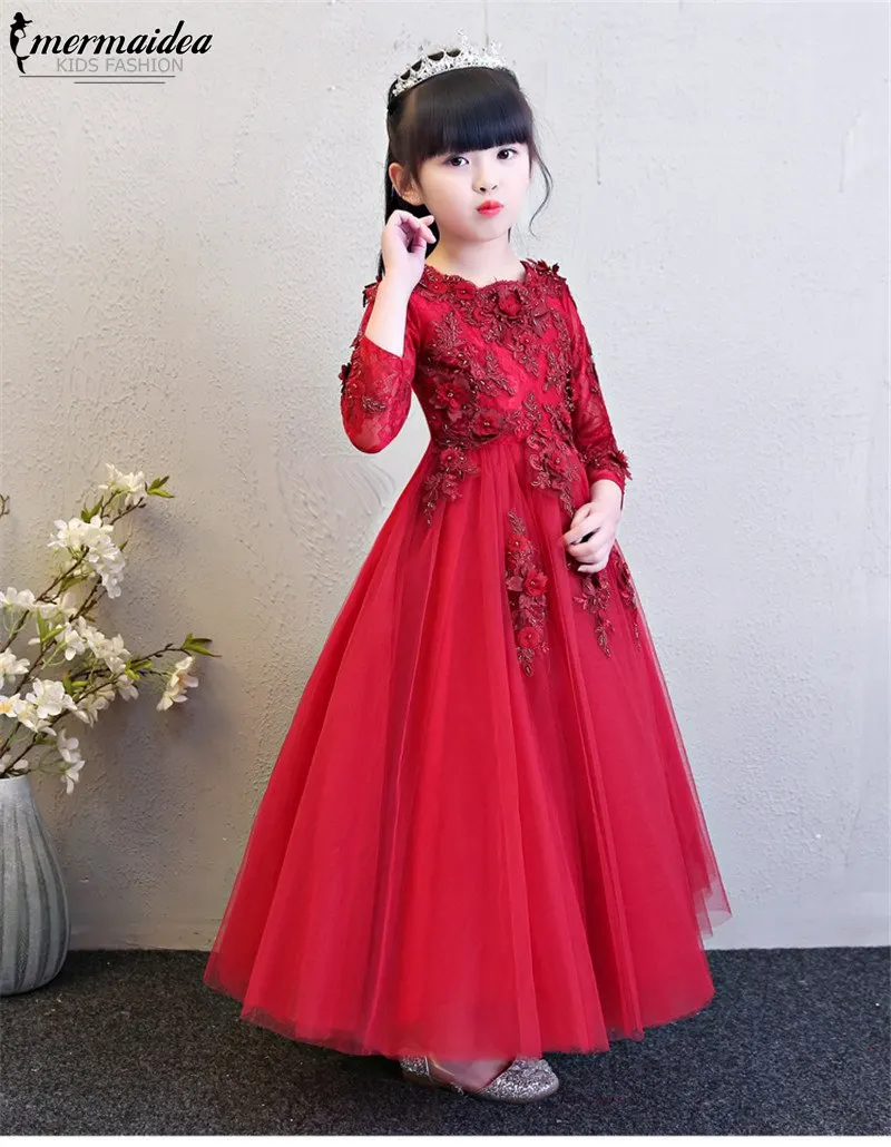 Новогоднее кружевное платье принцессы с цветами для детей; роскошное элегантное бальное платье на день рождения, свадьбу, вечеринку; подарок