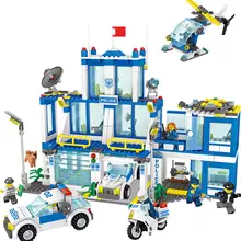 Городская полиция серии строительные блоки костюм мотоцикл автомобиль вертолет полицейский участок Модель Детская кирпичная игрушка мальчик