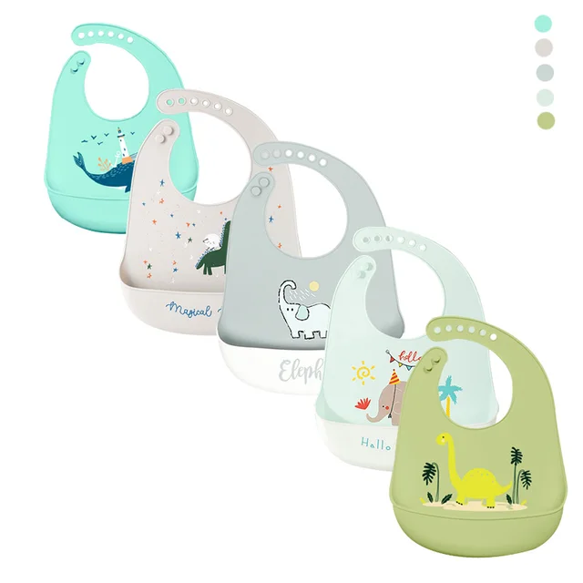 3 5 Pcs Ensemble Impermeable Doux Silicone Bebe Bavoirs Mignon Dessin Anime Imprimer Bebe Bavoir Alimentation Trucs Enfants Filles Garcons Reglable Enfants Bavoir Aliexpress