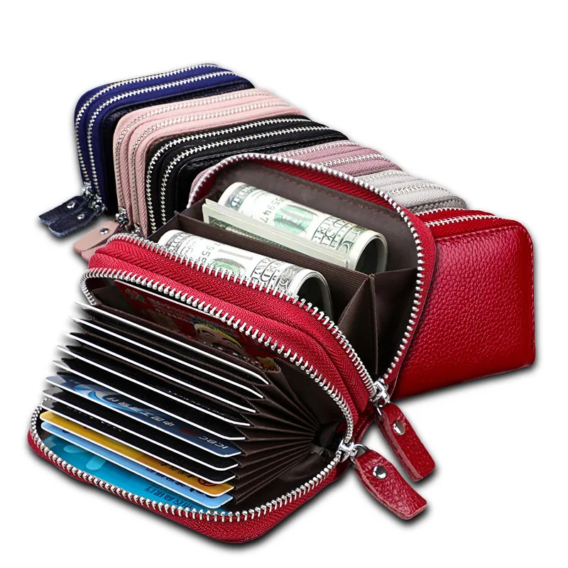 Wallet Purse Card-Holders Change Rfid Zipper Small Genuine-Leather Womens Short 