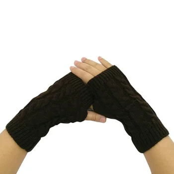 

Autumn And Winter New Ladies Wool Knitted Half Finger Gloves Casual Warm Cold Short Wool Fingerless Solid Color Pattern Mittens