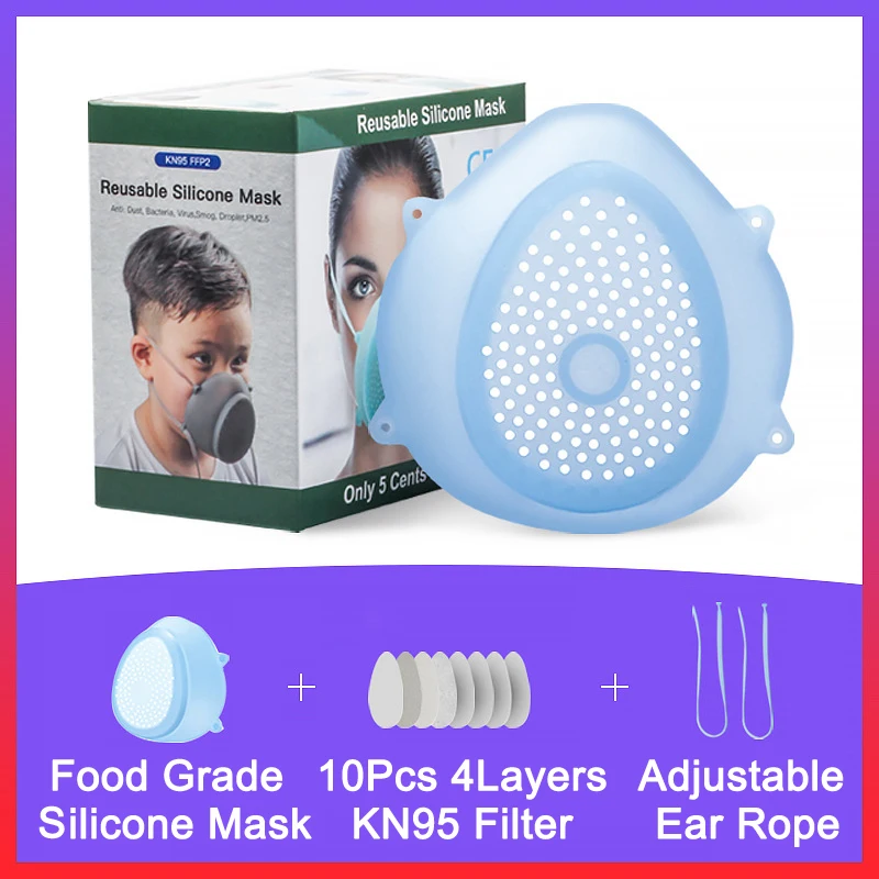 

Face Mask KN95 Food Grade Silicone Material Reusable Anti-Dust Masks With 10 KN95 Filter PM2.5 Mouth Face Mask Patented 2020 New