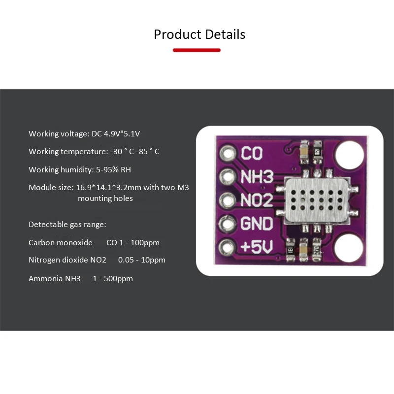 

MICS-6814 Air Quality CO NO2 NH3 Nitrogen Carbon Gas Sensor Module for Arduino