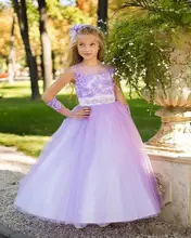 

Flower Girl Dress with Detachable Sleeves Sweet Lilac Lace Crystal Sash Floor Length Tank Toddler Infants Little Kids Party Gown