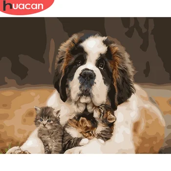 

HUACAN Pictures By Number Dog Kits Home Decoration DIY Painting By Numbers Cat Animal Drawing On Canvas HandPainted Art Gift