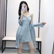 Весенние женские пижамы, ночная рубашка с вышивкой, кружевной халат, искушение, домашняя одежда, для отдыха, интимное белье, повседневный комплект для сна, 2 шт., халат