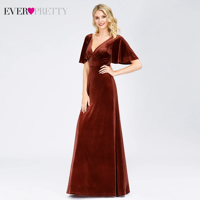 Сексуальные велюровые Выпускные платья Ever Pretty A-Line с двойным v-образным вырезом и коротким рукавом, женские вечерние платья Vestido Formatura