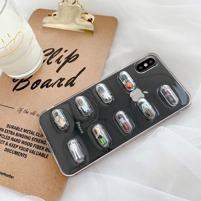 Отсутствие прозрачной 3D таблетки Капсульная кукла персонаж чехлы для iPhone 11 11Pro MAX X XS Max XR 7 8 6 6S Plus Забавный милый прозрачный чехол