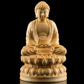10 CENTIMETRI Sedersi Shakyamuni Legno Statua di Buddha Figurine Buda Craft Giardino Decori In Legno Intagliare Statue per La Decorazione Domestica