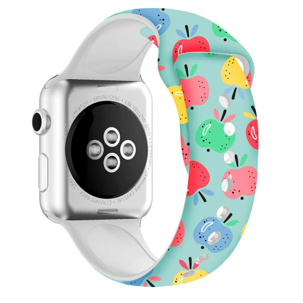 Сменный спортивный ремешок для Apple Watch Band 5, 4, 44 мм, 40 мм, силиконовый браслет с цветочным принтом для iWatch Series 3, 2, 1, 42 мм, 38 мм