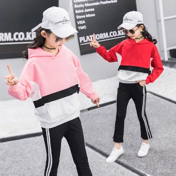 

kid baby tracksuit Girls Clothes Autumn Children Sweatshirt Hoodies jacket + stripe Pants Teenager 4 5 6 7 8 9 10 11 12 13 Years