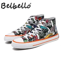 Новинка года; мужские туфли в стиле Гонконга; летние туфли для отдыха с граффити; парусиновые туфли в Корейском стиле