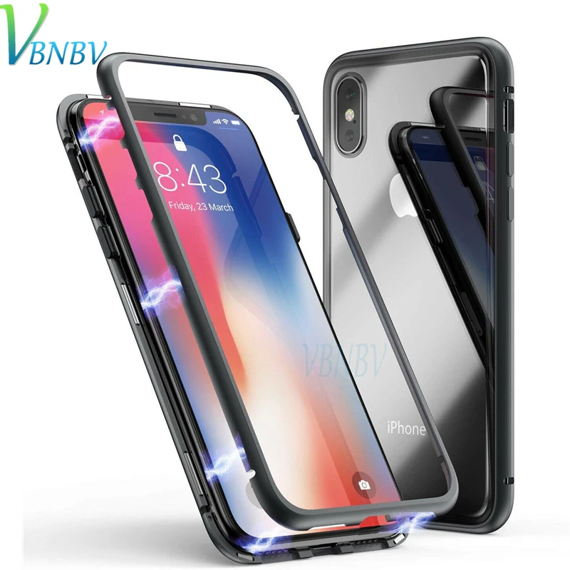 VBNBV металлический магнитный чехол для iPhone 11 Pro Max XR XS MAX X из закаленного стекла, задний Магнитный чехол для телефона, чехол для iPhone 8, 7, 6, 6S Plus