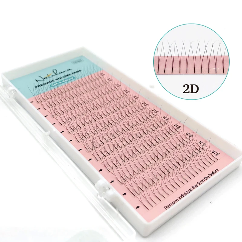 NATUHANA 2D-6D предварительно сделанные объемные веера с длинным стеблем накладные ресницы Корея шелк индивидуальное наращивание ресниц ручной работы из натуральной норки