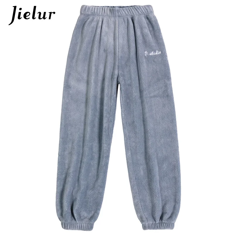 Blue Jielur пижамные штаны Зимняя теплая однотонная мягкая одежда ropa mujer из бархата кораллового цвета для отдыха флисовые штаны с буквенным принтом одежда для сна - Цвет: Blue