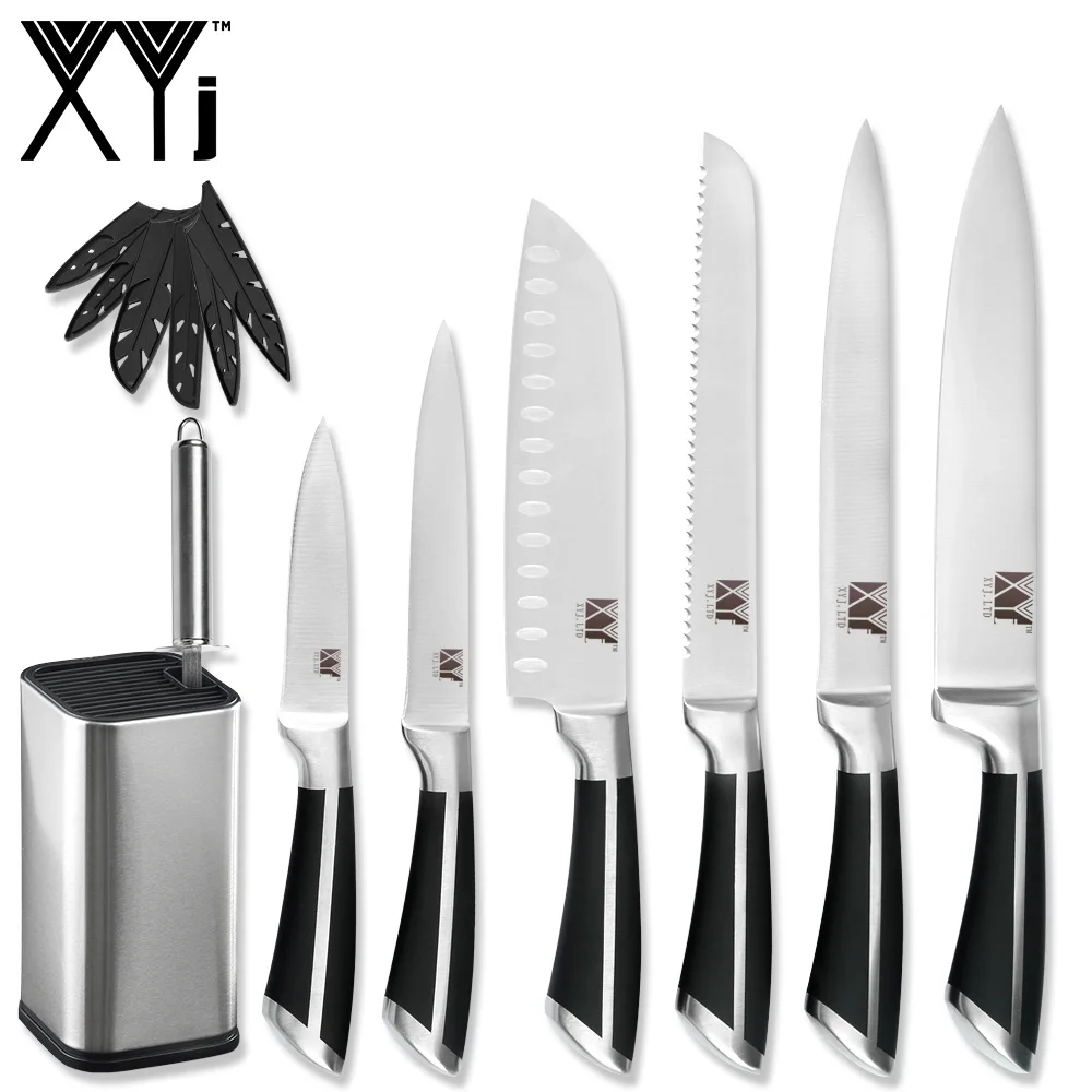 E.8PCS SET XYj 8 шт набор кухонных ножей шеф-повара 8 ''для нарезки хлеба 7'' сантоку 5 ''утилита 3,5'' ножи для очистки овощей Бесплатные крышки кухонные инструменты - Цвет: E.8PCS SET