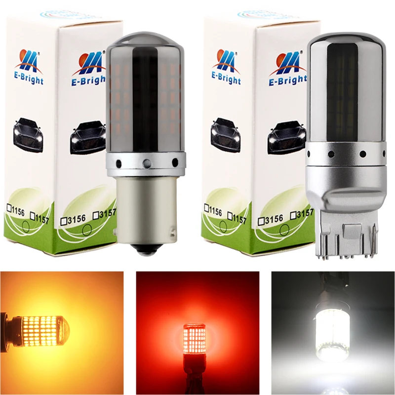 YM E-Bright 1156 P21W BA15S PY21W BAU15S PY21W 3156 P27W 7440 W21W авто светодиодный Canbus 3014 ошибок Автомобильные фары нет Hyper Flash 2X