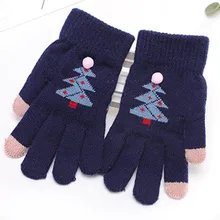 3 шт., детские варежки, зимние вязаные перчатки с принтом дерева, перчатки на полный палец, милые мягкие митенки, перчатки для детей#15