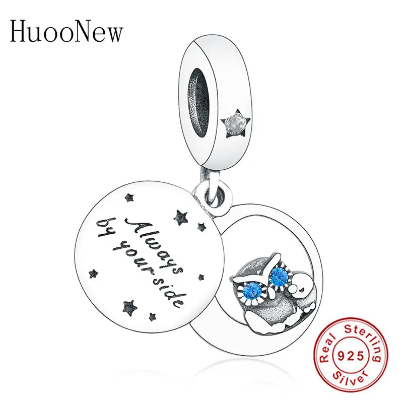 

925 Sterling Silver Mom Baby Owl Allways By your Side Beads Fit Original Pandora Charm Bracelet Jewelry Making Kids Berloque DIY