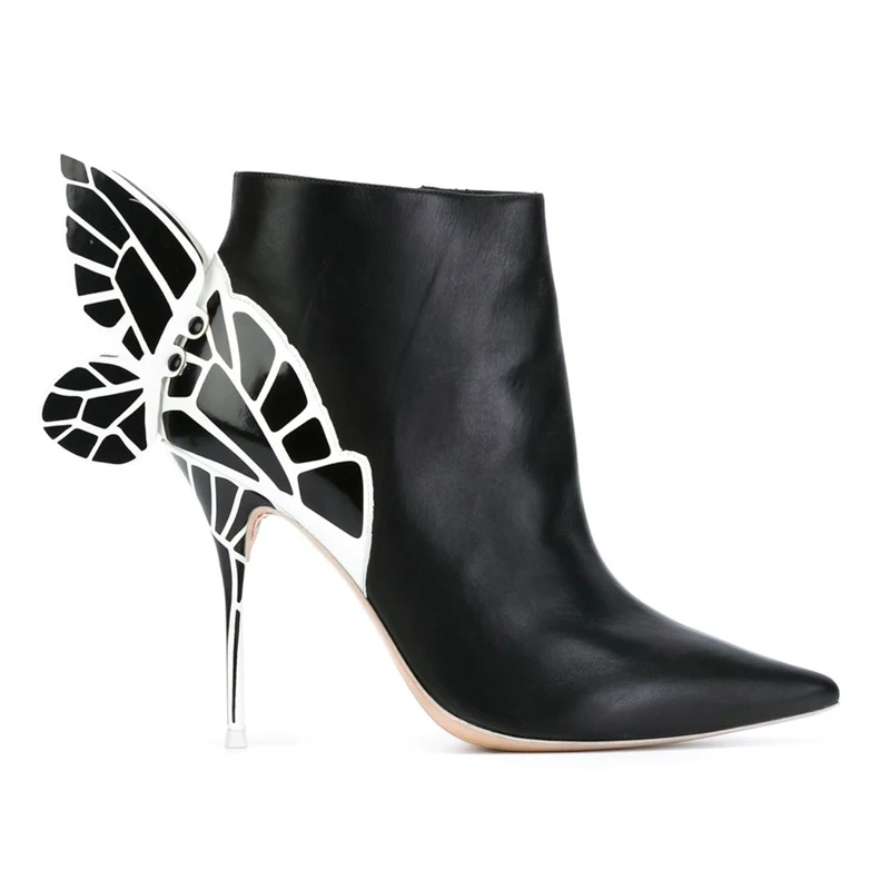 Женские ботинки с бабочкой; зимняя обувь; ботильоны на высоком каблуке; женские замшевые ботинки; Цвет черный, металлик; крылья; botas - Цвет: short plush inner