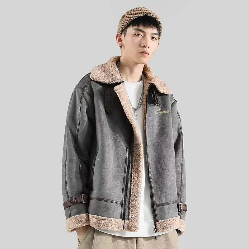 

2021 Winter Men's Thicken Lamb Coats Fashion trend Snow Jackets Plush Cotton-padded Clothes Keep Warm Brown/grey Parkas S-3XL