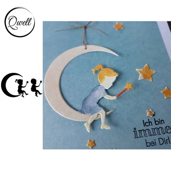 

QWELL Metal Cutting Dies Stencil Little Boy Girl Crooked Moon For DIY Scrapbooking Paper Card Decoration Album Dies 2020 NEW
