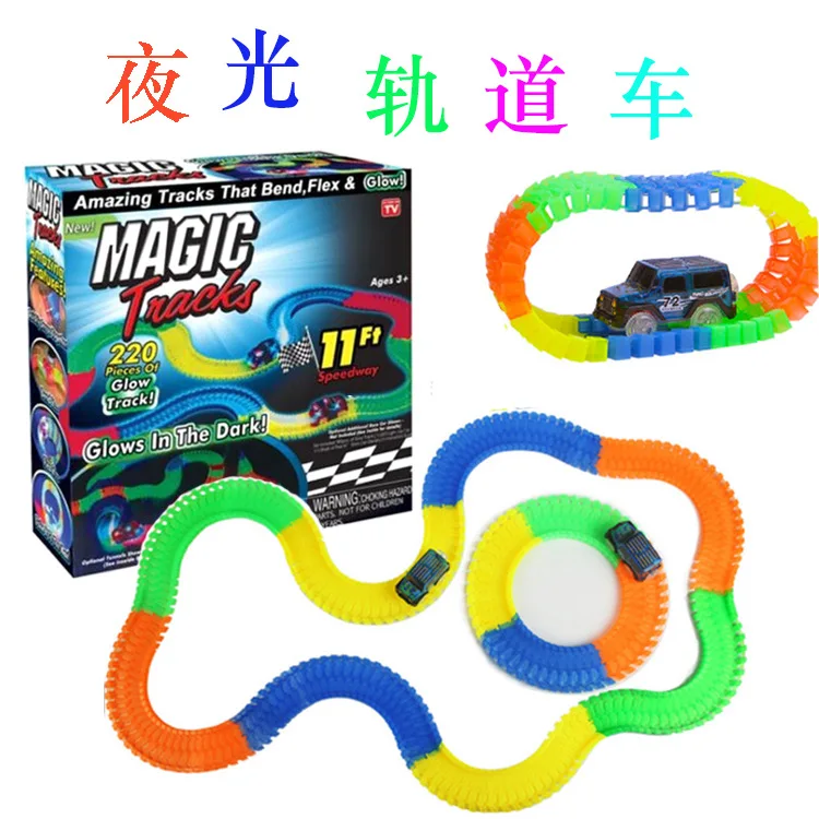 

Magic Flexible Building Blocks Shining Rail Car Children'S Educational DIY Assembled Toys Electric Buggies Three-Lamp Car