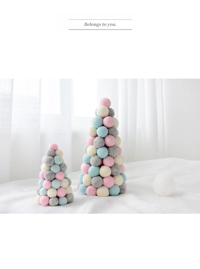 Ins Wool Felt Mini Christmas Tree Decoration Tabletop Decoration Wool Ball String Christmas Wreath Ornament QW246 (5)
