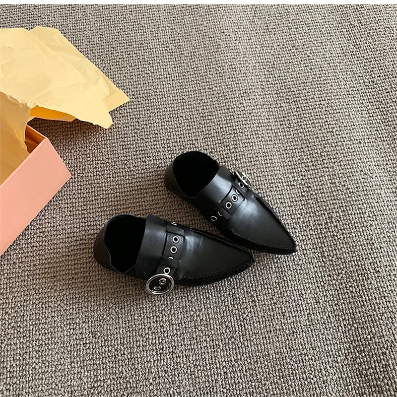 New Black Genuine Leather Loafers Shoes Soft Sole Winter Wool Keep Warm Shoes Woman Belt Buckle Casual Flat Zapatos Mujer