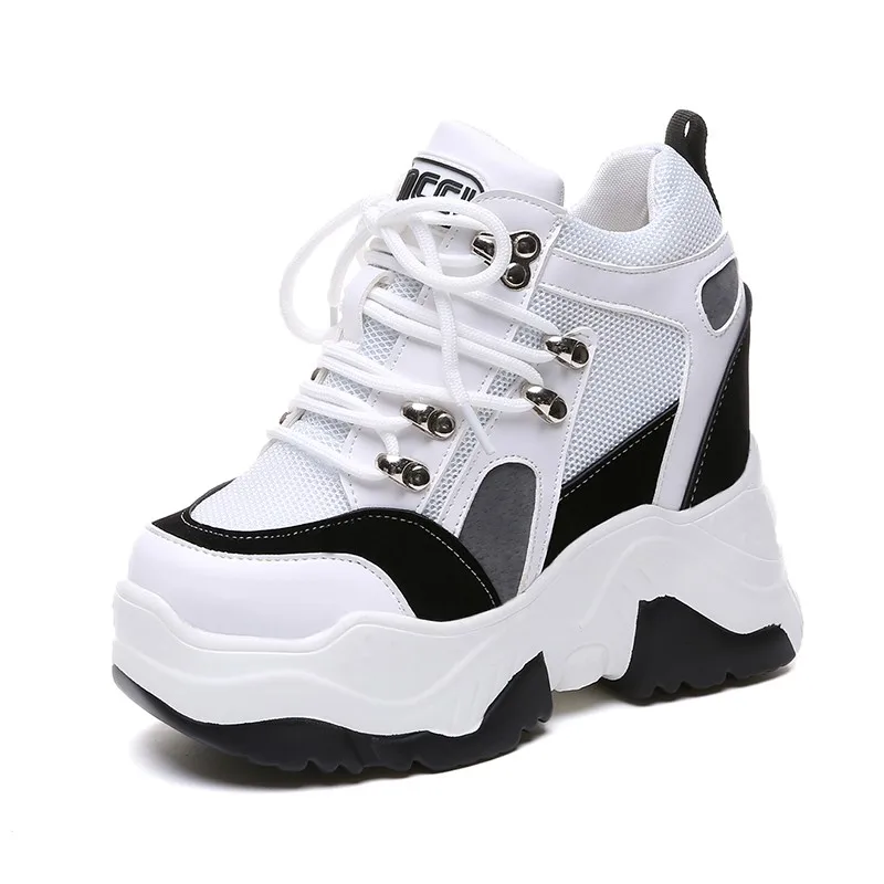 black Dropshipping Women Platform Shoes Mesh Breathable Wedge Heels Shoes Thick Sole Sneakers Woman Deportivas Mujer SGZXX092 - Цвет: black