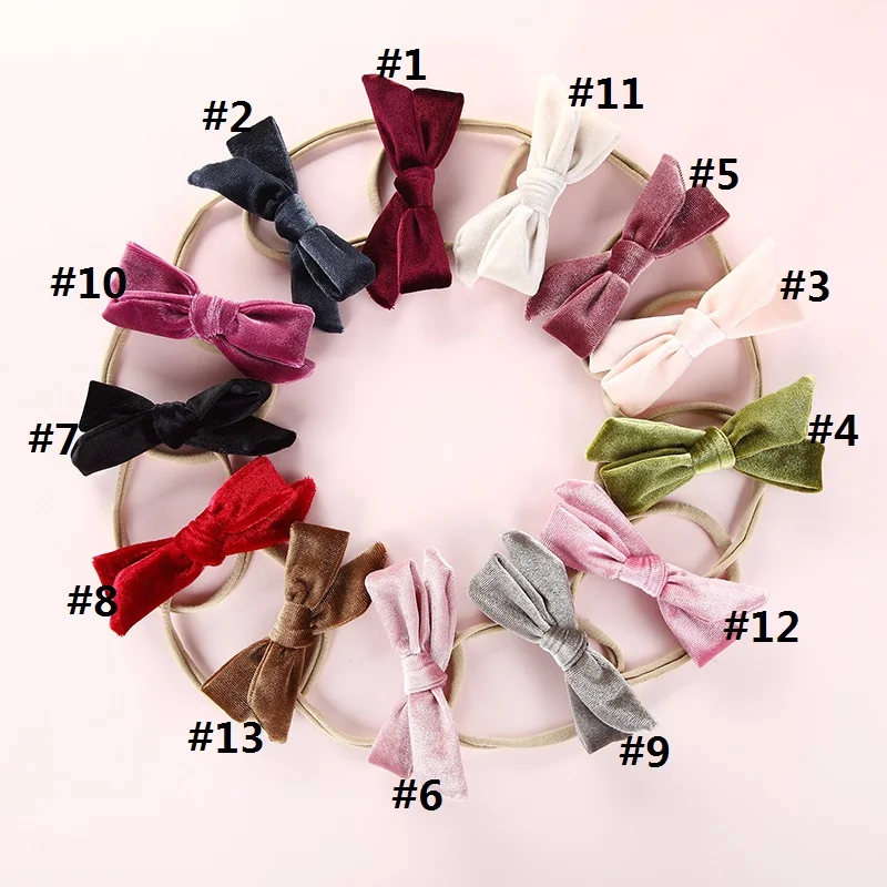 13 шт./лот Детские аксессуары для волос бархатный нейлоновый банты повязка на