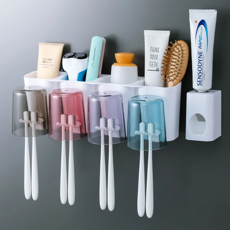 

High Quality Toothbrush Holder Automatic Toothpaste Squeezers Dispenser Bathroom Storage Bathroom Accessories Set wall shelf