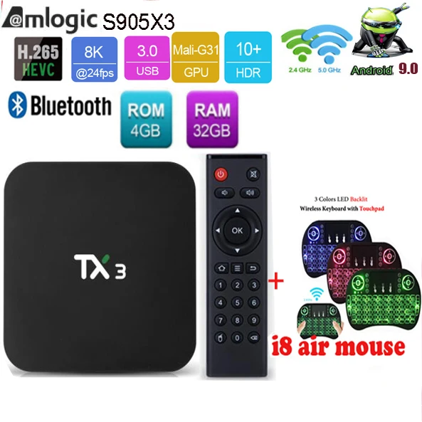 4G 32G I8 Tanix TX3 s905x3 Android 9,0 ТВ приставка Amlogic ddr3 4 Гб 64 ГБ/2g 16g/4g 32g Wifi BT Youtube HDR Google Play Netfilx 8k телеприставка - Цвет: 4G 32G I8