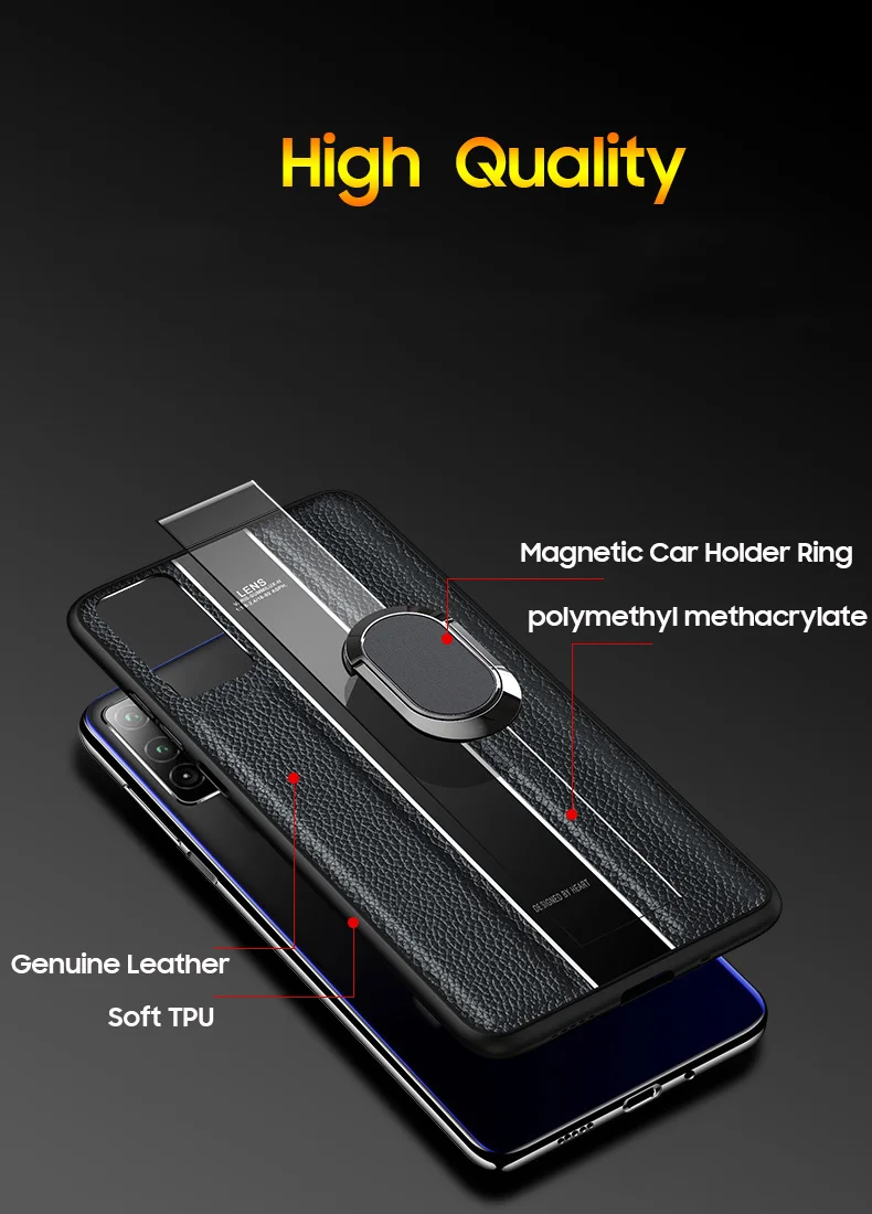 Роскошный чехол из натуральной кожи для Honor V30 Pro, зеркальный кожаный чехол для huawei Honor V30, магнитный автомобильный держатель, кольцевой чехол