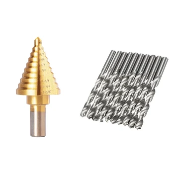 

1/4 - 1-3/8 Inch Titanium Steel Metal UNI Variable Stepped Down Drill Bit with Twist Drills Ground Drills, 10PCS M