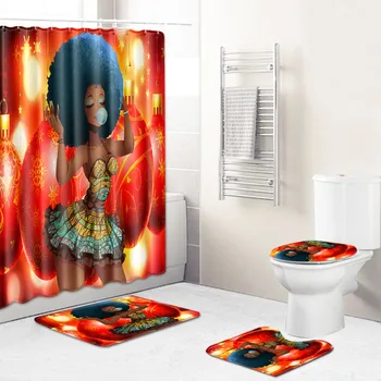 

African Women's New Creative Shower Curtain European and American Cross-Border Supply Wholesale Graphic Customization Bathroom