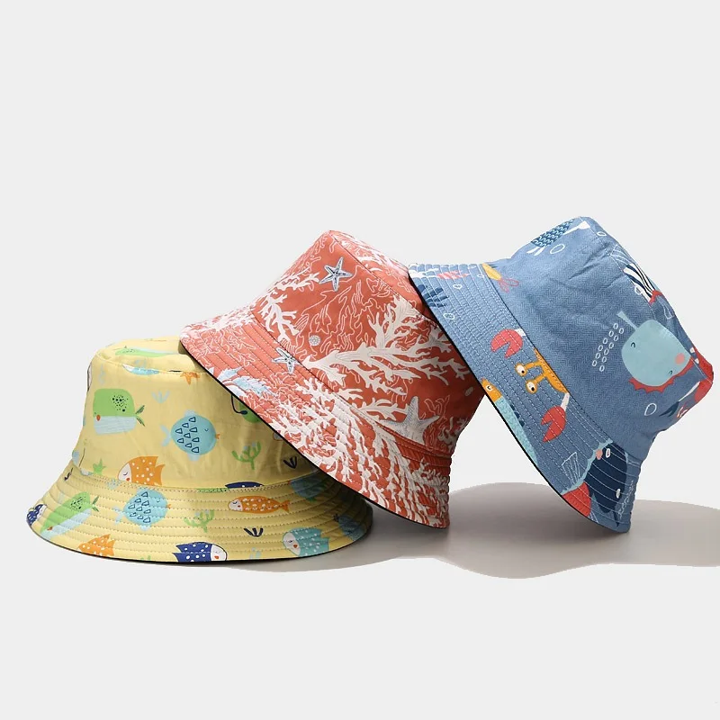 

New Submarine Animal Shark Women's Summer Bucket Hat Reversible Fisherman Hat Outdoor Sunscreen Unisex Men's Panama Bob Cap