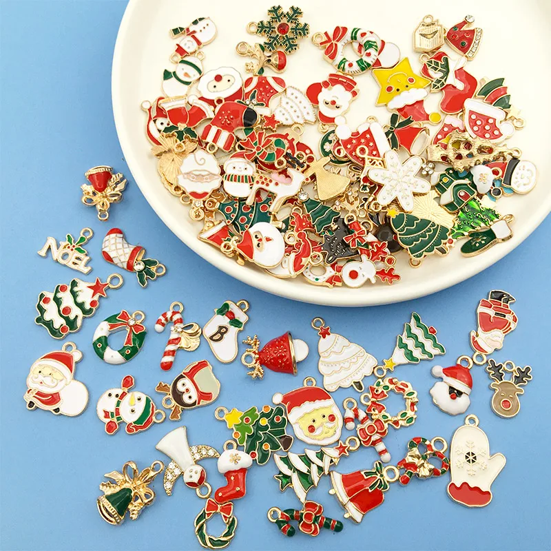 Mix 96pcs Enamel Christmas Charms Earrings Metal Pendants DIY Handmade Fashion Necklace Craft For Jewelry Making Accessories
