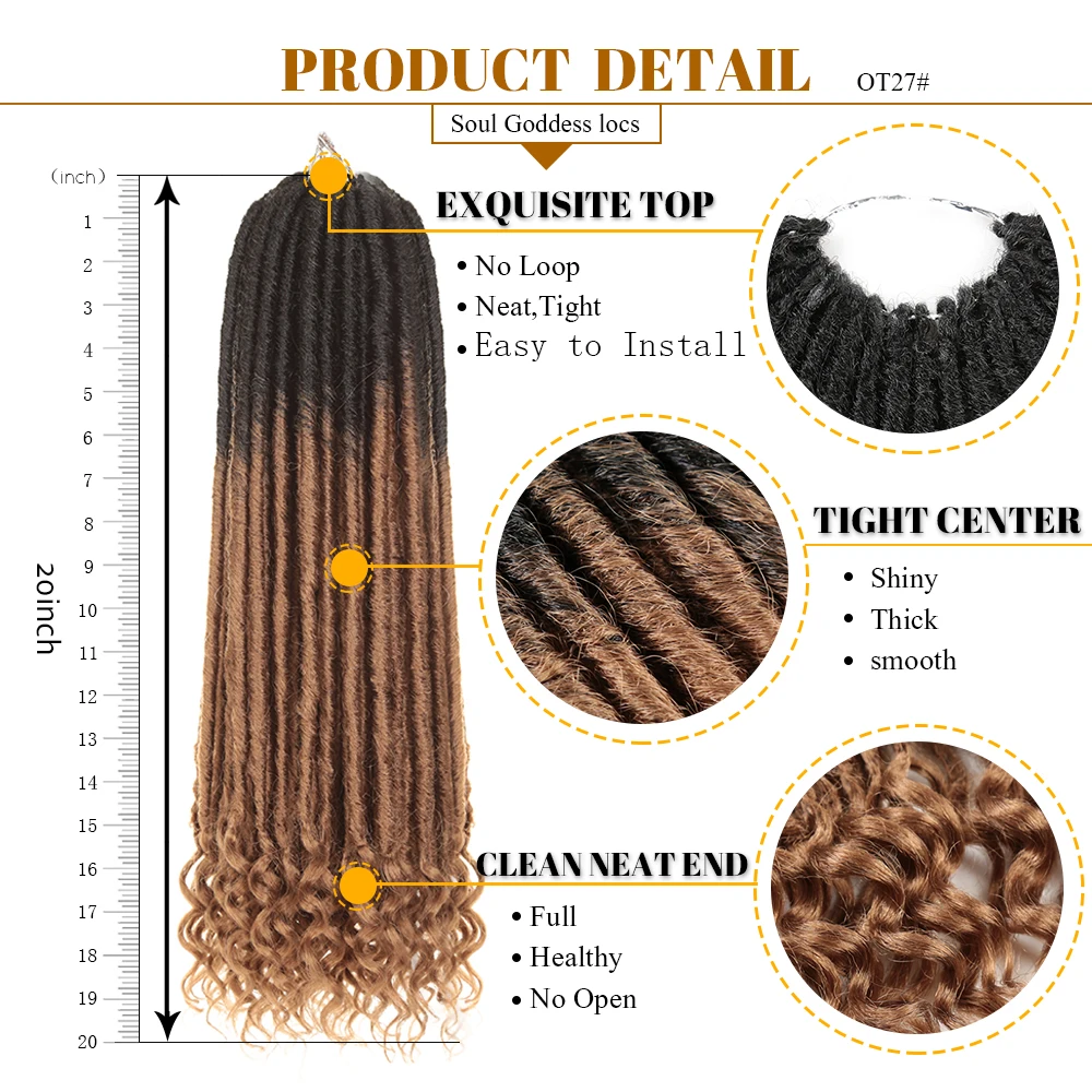 Golden Beauty 20Inch Goddess Faux Locs Crochet Braids Natural Synthetic Hair Extensions Curly End Soul Goddess For Black Women
