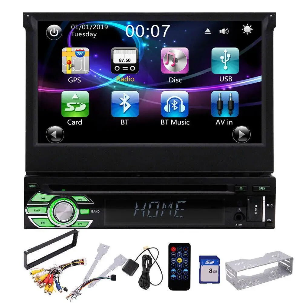 

One din Car radio MP5 Player GPS Navigation Multimedia car audio stereo Bluetooth 7" HD Retractable Autoradio AUX-IN /FM