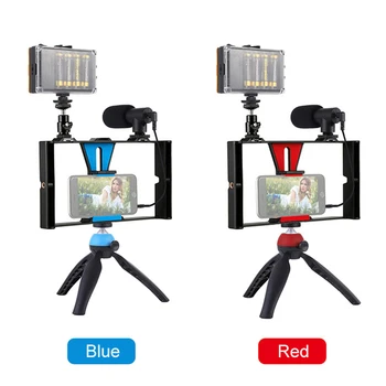

Live Broadcast LED Selfie Light Smartphone Video Rig Kits with Microphone Tripod Mount Cold Shoe Tripod Head DJA88