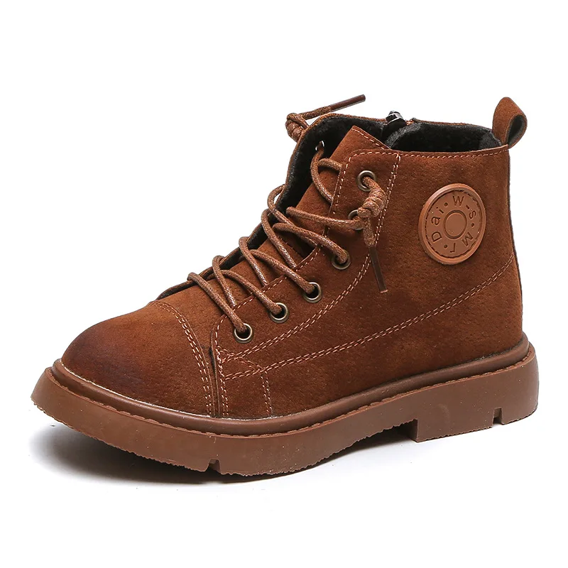 photo color Детские ботинки осенние модные черные ботинки martin для девочек кожаные модельные туфли для мальчиков повседневные ботинки в стиле ретро Размеры 26-36 - Цвет: photo color
